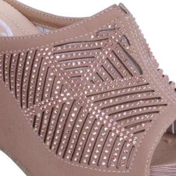 Italina Tan Sequin Embellished Slide In Mule Comfort Wedge Nu Shuz Key West 11 - Picture 4 of 7